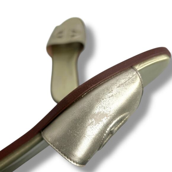 Cole Haan Flynn Logo Slide Sandals Size 10 Metallic Gold Cut out Flats - Picture 10 of 13